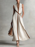 Contrast Trim Sleeveless Maxi Dress