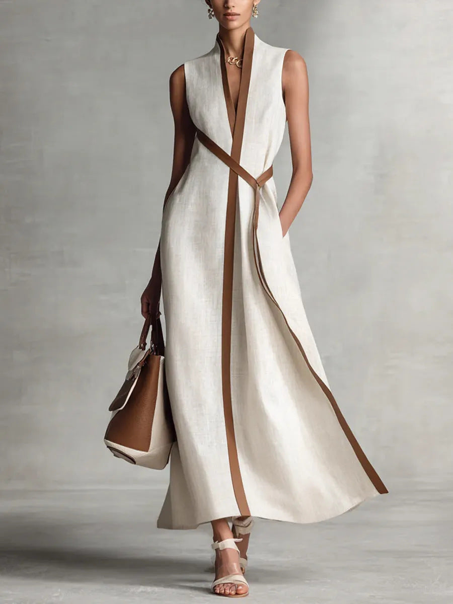 Contrast Trim Sleeveless Maxi Dress