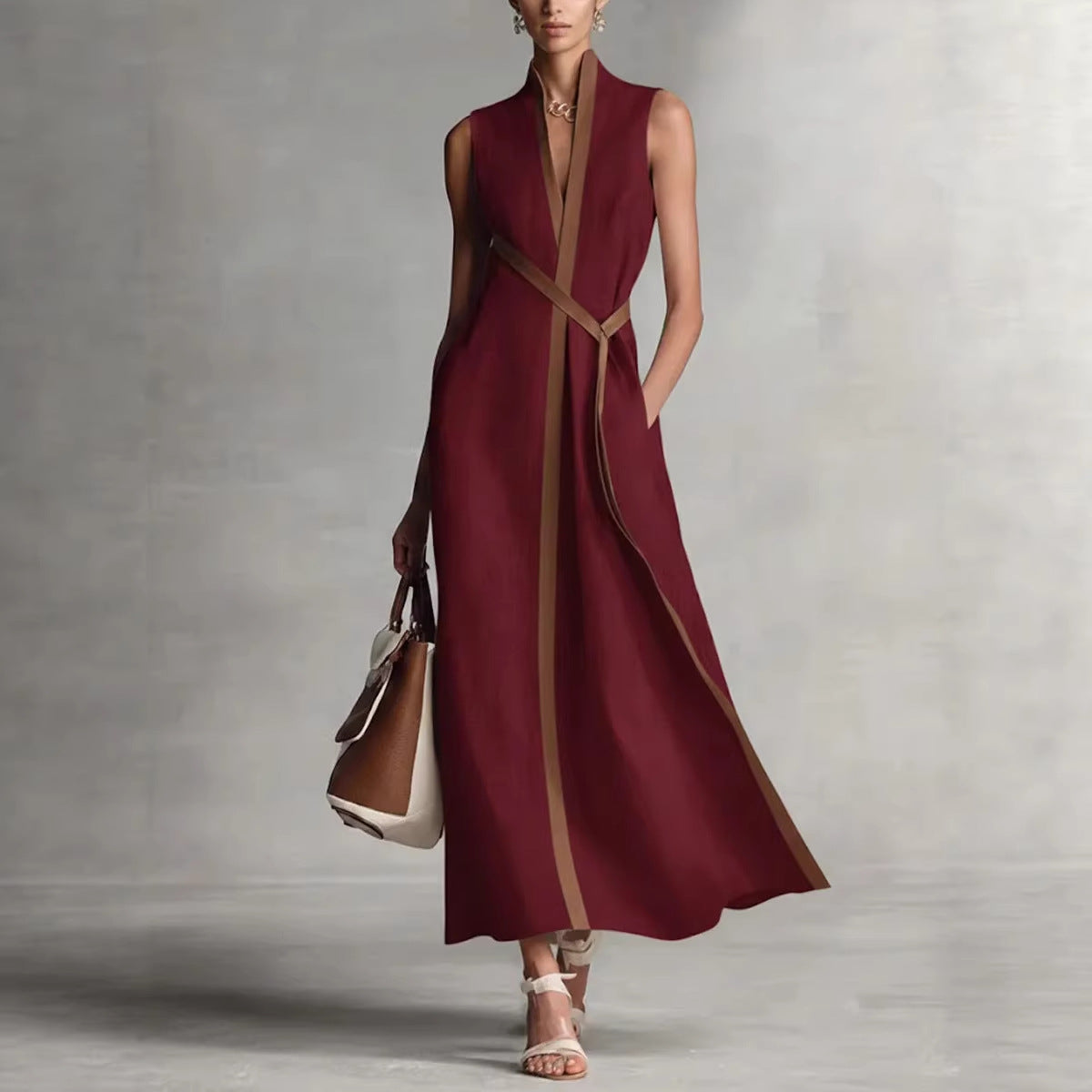 Contrast Trim Sleeveless Maxi Dress