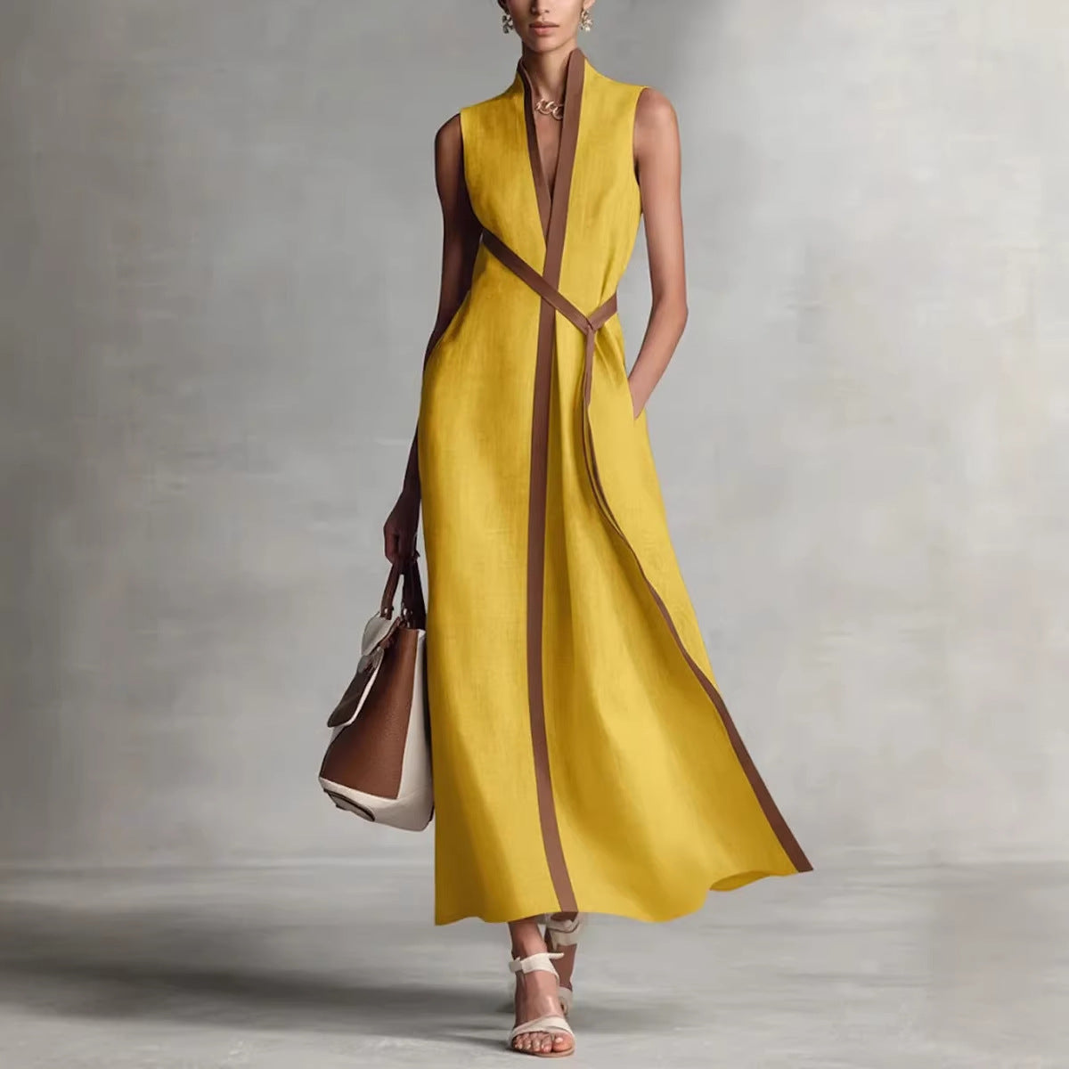 Contrast Trim Sleeveless Maxi Dress