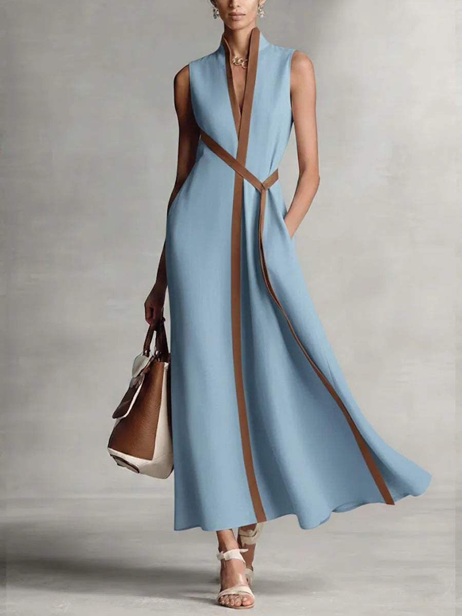 Contrast Trim Sleeveless Maxi Dress